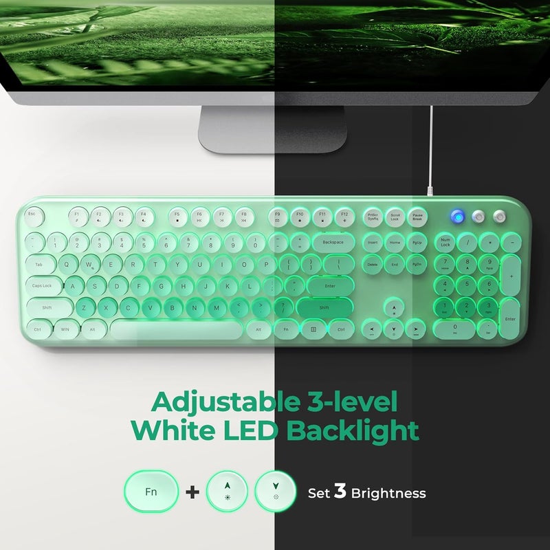 Atelus Wired Backlit Keyboard, Full Size USB Keyboard with Colorful Retro Keycaps, Numeric Keypad and Media Hotkey for Computer Desktop PC Laptop and Windows 7 8 10 11 - Image 2